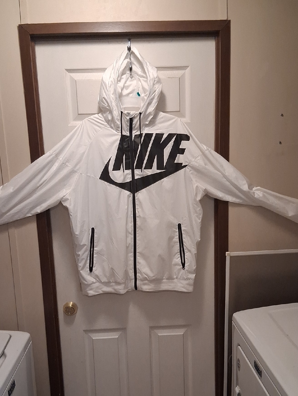Nike White Hooded Windbreaker with Black Logo